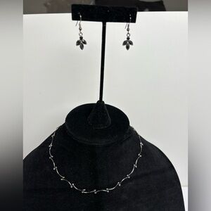 Dainty Dark Silver Tone Choker Necklace and Earring Set